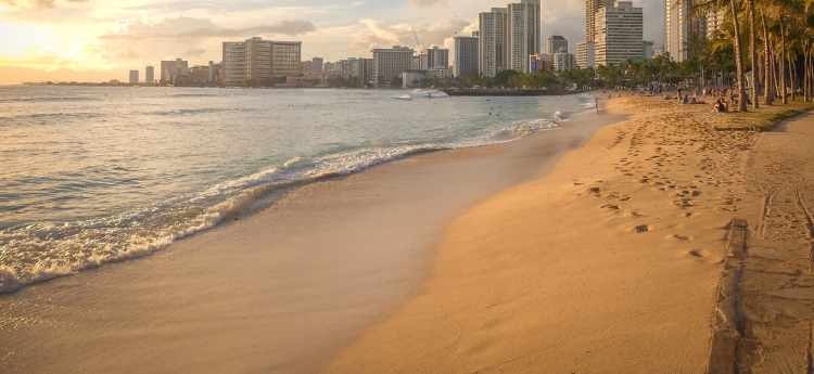 Hawaiian Beach with cityscape in background